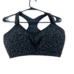 Syrokan Bra Sports Racer Back Leopard Black Adjustable Straps Women's Size 38F